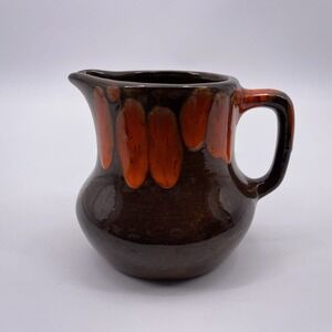 Bar Harbor Pottery 4.5" Pitcher with Handle Maine Vintage Retro Brown Orange